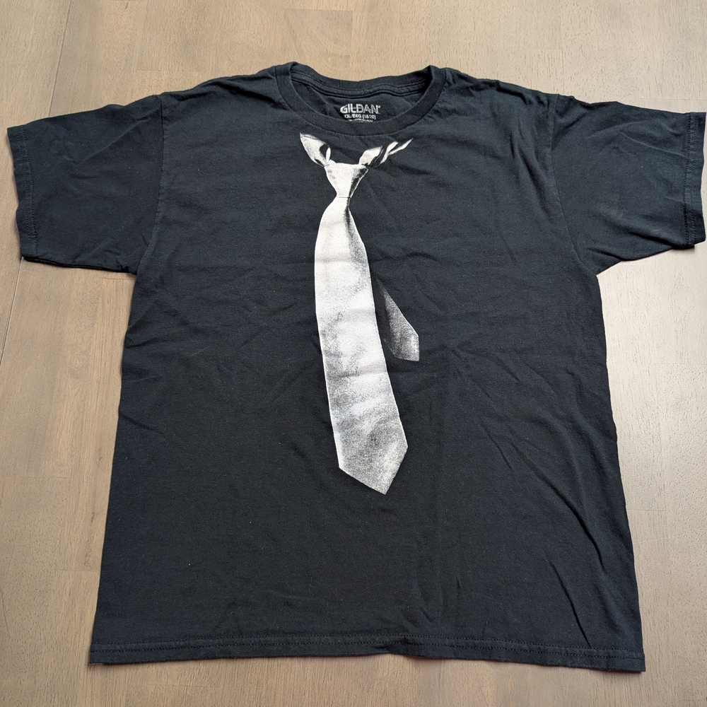 Gildan Black Tee with White Tie Design
